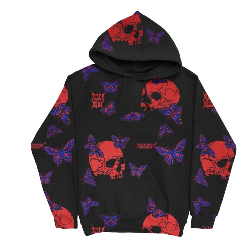 ZAC SCHEINBAUM X ALIEN BODY | BUTTERFLY SKULL CUT AND SEW HOODIE